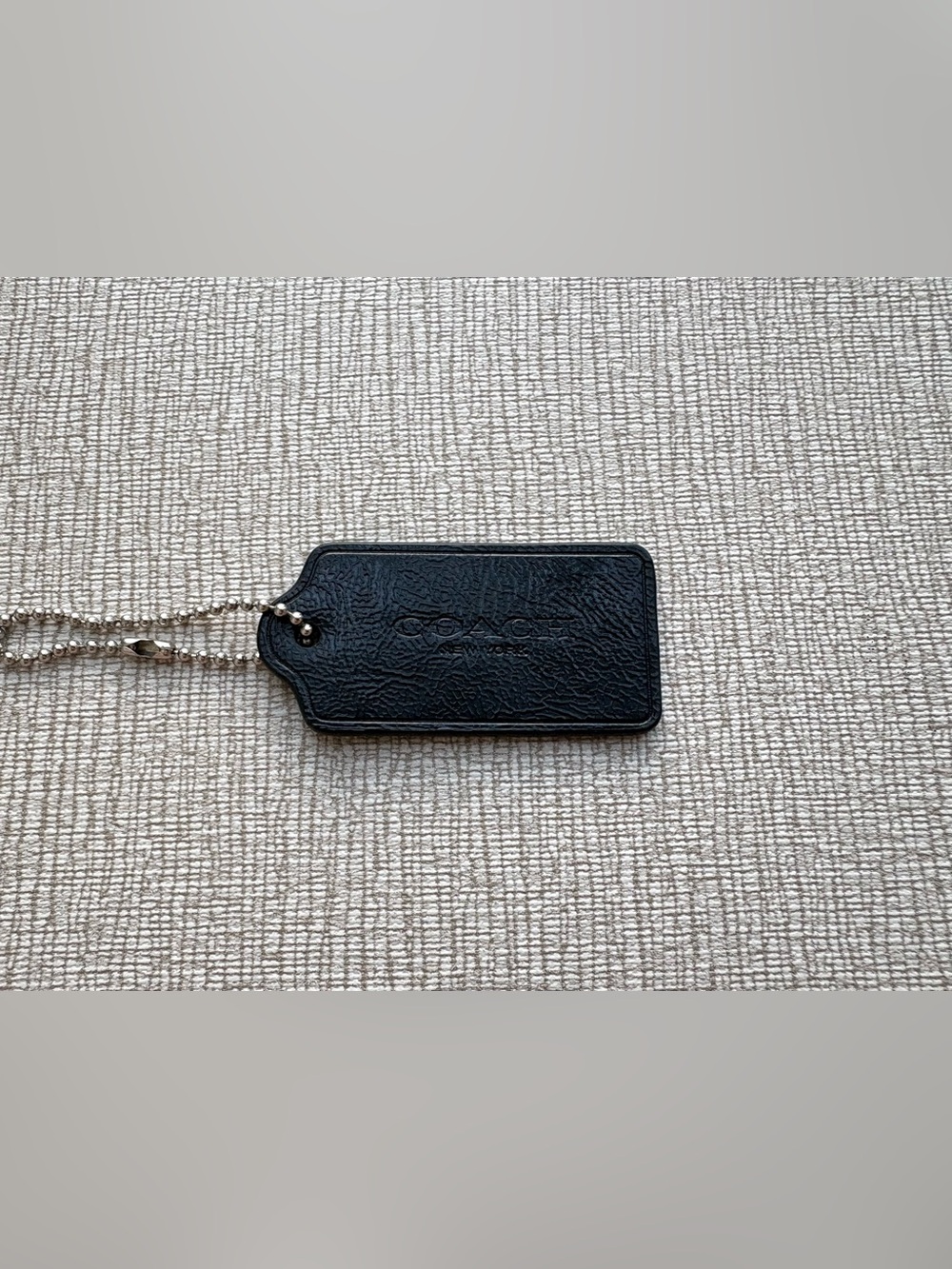 COACH 2.25" Large Black Patent Leather Silver Hang Tag Hangtag Bag Charm Key Fob
